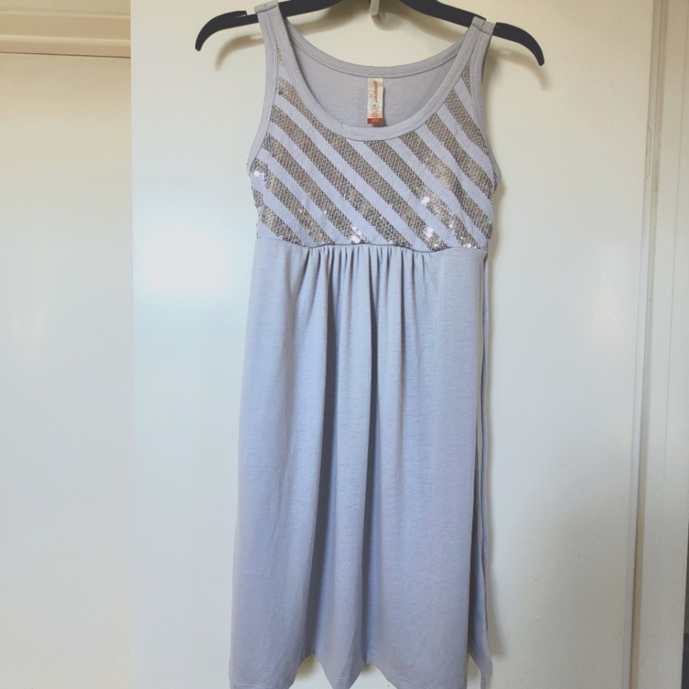 No Boundaries Silver Sequin Striped Mini Dress |  Size S